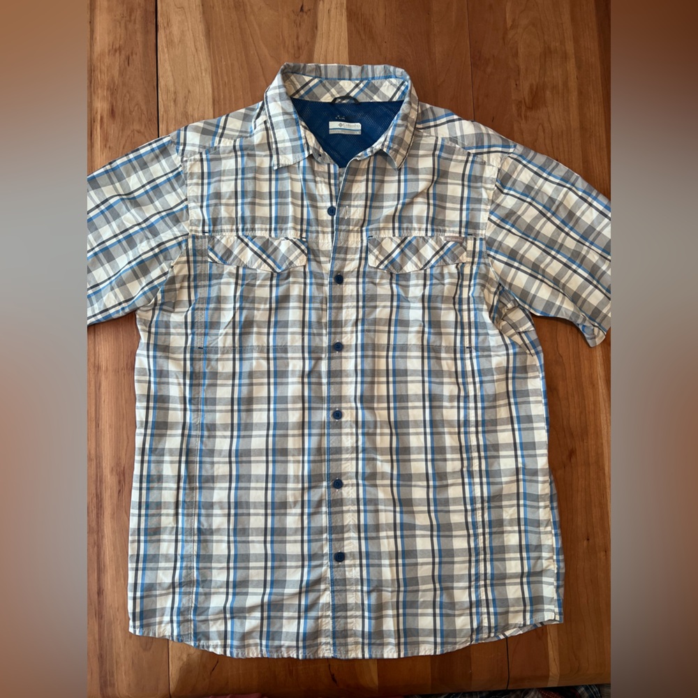 Columbia Sportswear Company Short-Sleeve Plaid Button-Down Shirt - Blue & White